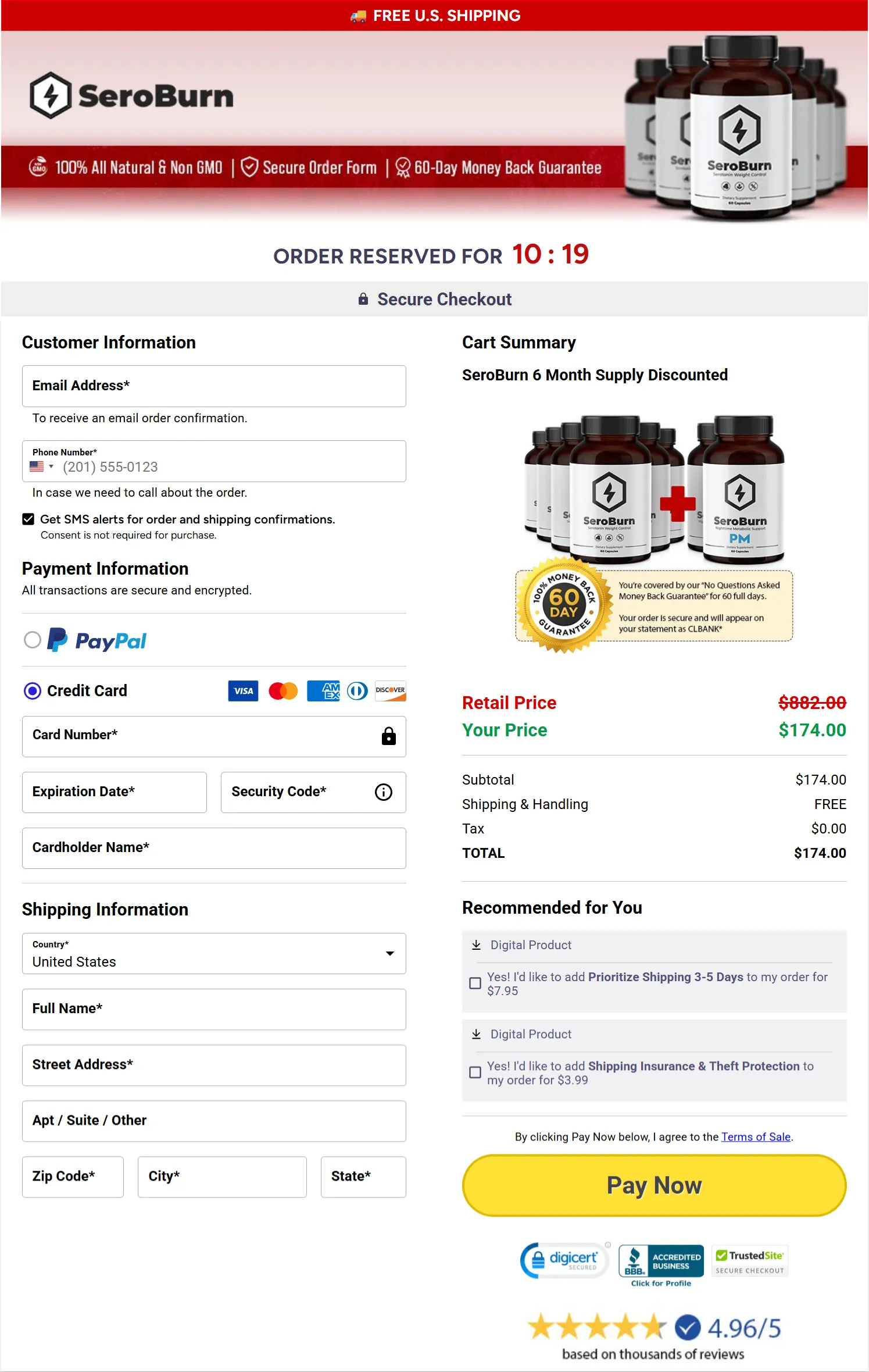 SeroBurn checkout page